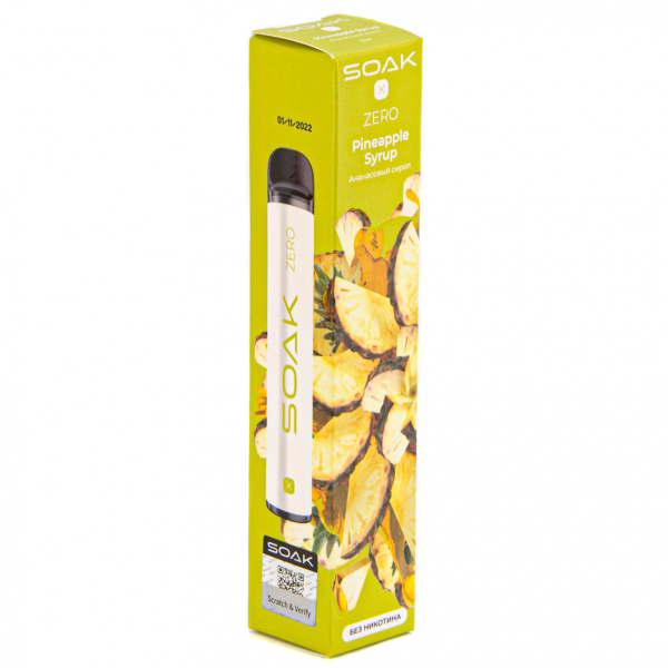 SOAK X ZERO Pineapple syrup 1500 затяжек (без никотина) в Краснодаре