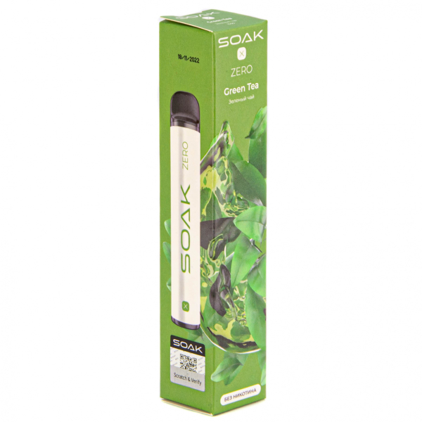 SOAK X ZERO Green tea 1500 затяжек (без никотина) в Краснодаре