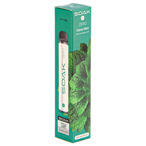 SOAK X ZERO Cane mint 1500 затяжек (без никотина) в Краснодаре