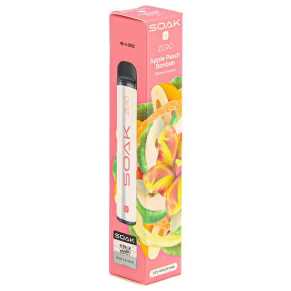 SOAK X ZERO Apple peach bonbon 1500 затяжек (без никотина) в Краснодаре