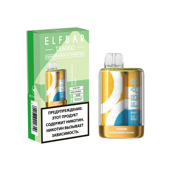 ЭСДН ELF BAR Te Зелёное Манго Гуава 6000 затяжек в Краснодаре