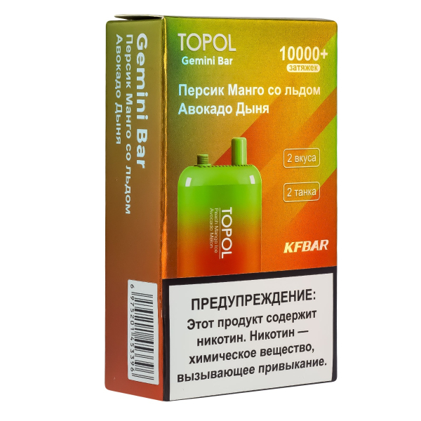 Электронка Topol Gemini Bar Peach Mango Ice | Avocado Melon 10000 тяг в Краснодаре